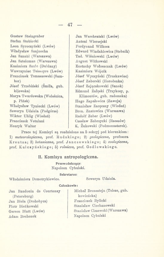 47 Gustaw Steingraber Stefan Stobiecki Leon Syroczyński (Lwów) Władysław Szajnocha Jan Sznabl (Warszawa) Jan Sztolcman (Warszawa) Kazimierz Szulc (Dublany) Wawrzyniec Teissayre (Lwów) Franciszek