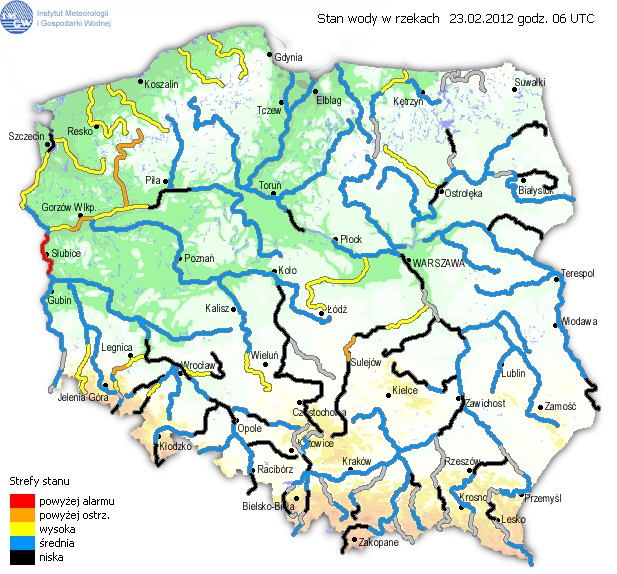 Informacja dotycząca wykresów wodowskazowych: Na chwilę obecną nie występuje zagrożenie roztopowe na większych rzekach województwa mazowieckiego, natomiast poważniejsza sytuacja występuje na