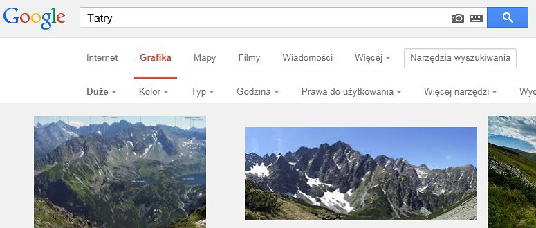 https://app.wsipnet.pl/podreczniki/strona/39232 Rys. 2. Wyszukiwanie obrazów w wyszukiwarce grafiki Google Zapisz wybrane zdjęcie w folderze Moje obrazy w pliku o nazwie Tatry.jpg.