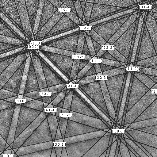 399 b) c) Rys. 6(a c). Obraz dyfrakcyjny obszaru nr 1 z rys. 5 (a); wywskaźnikowany obraz mikroobszaru nr1 (b) oraz symulacja obrazu dla aluminium (c).