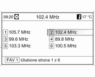 134 System audio-nawigacyjny zostanie zapisanych 12 stacji o najmocniejszym sygnale w bieżącym zakresie częstotliwości. Aby przerwać procedurę automatycznego zapisywania, nacisnąć pokrętło MENU.