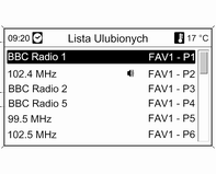 136 System audio-nawigacyjny Jeśli główne menu radioodbiornika jest aktywne, nacisnąć pokrętło MENU, aby otworzyć żądane menu zakresu częstotliwości.