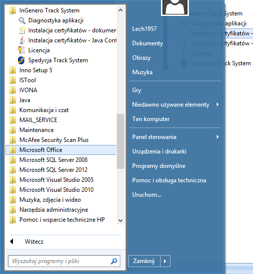 Ad 2) Umieszcza na pulpicie ikonę-skrót uruchamiający aplikację Ad 3) skróty w Menu Start po instalacji aplikacji: Diagnostyka aplikacji - uruchamia program diagnostyczny Instalacja certyfikatów -