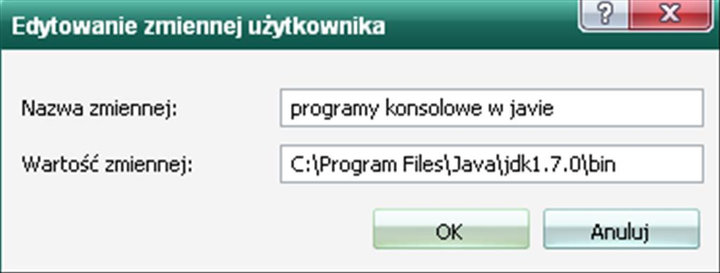 3 W polu wartośd zmiennej wpisujemy ścieżkę dostępu do katalogu z zainstalowanym