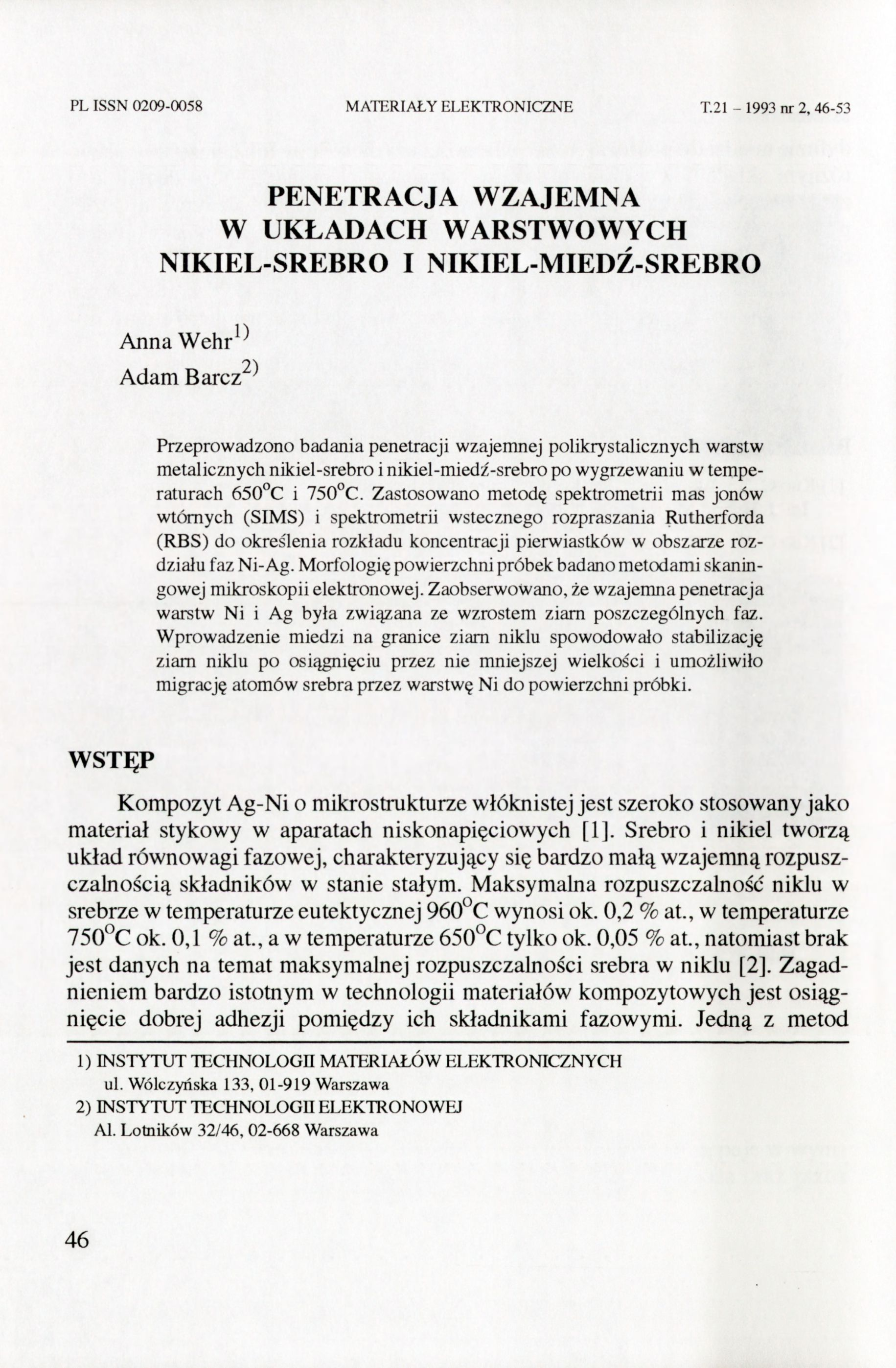 PL ISSN 0209-0058 MATERIAŁY ELEKTRONICZNE T.