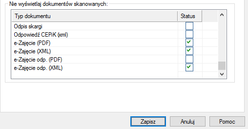 RYSUNEK 75. ZAKŁADKA KONFIGURACJA KONFIGURACJA PROGRAMU KONFIGURACJA SKANÓW - OPCJE DOT. E-ZAJĘĆ 1.6.2.