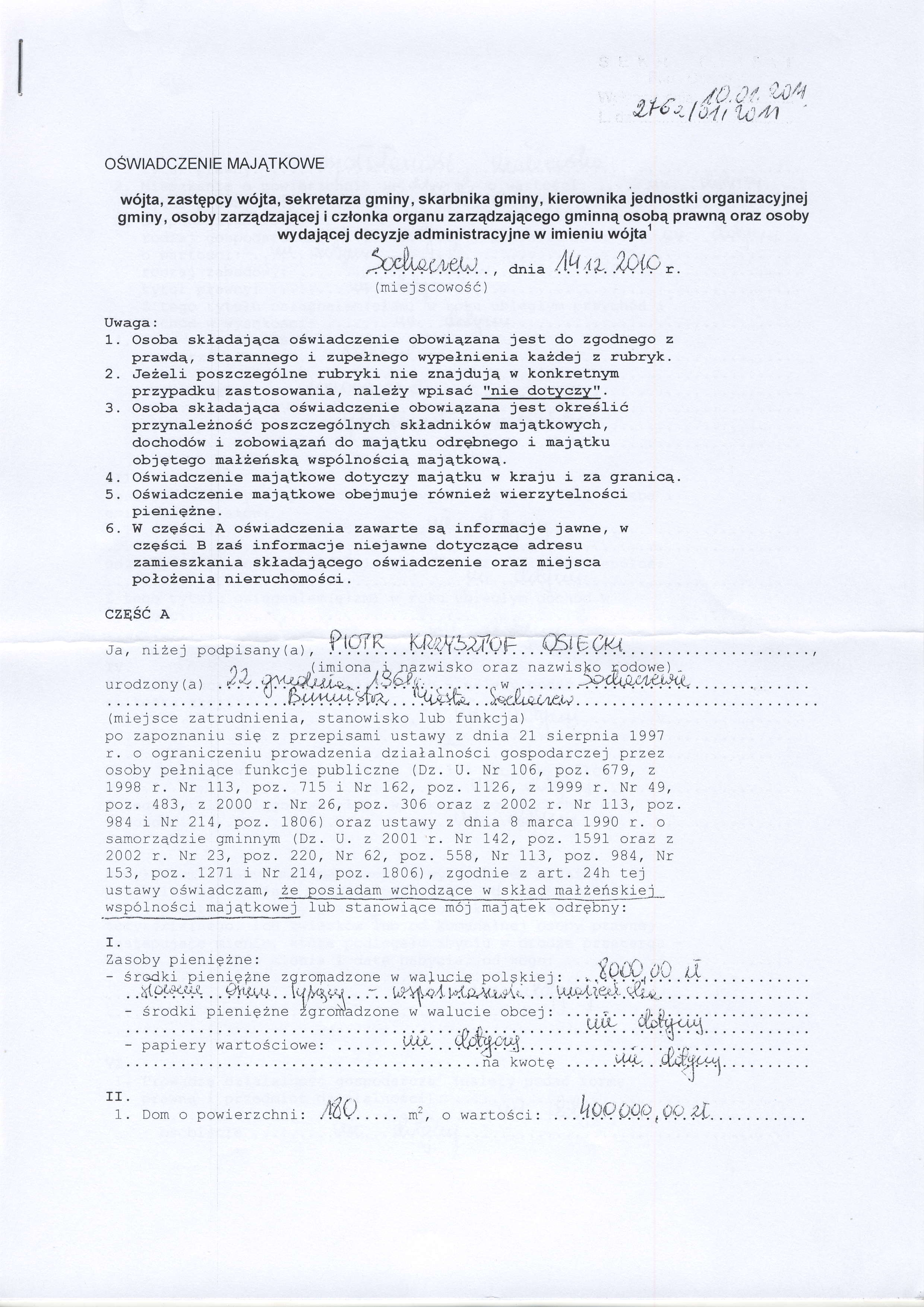 'Lo/'t ' ld ll 1a4 t 'l'ul,l oswradczen te MAATKOWE w6jta, zastqpcy w6jta, sekretarza gmny, skarbnka gmny, kerownka ednostk organzacyjnej gmny, osoby zarzqdzajqcej czlonka organu zarzqdzajqcego gmnnq