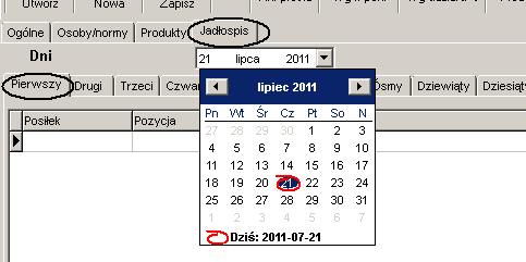 okresu czasu niż dekada. Następnie klikamy na zakładkę Jadłospis, zakładkę tę możemy wypełnić, lecz nie musimy, zależne jest to od naszej woli. 5.4. Wprowadzanie danych zakładka Jadłospis Uwaga!