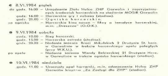 ŚWIĘTO HUFCA 1983 I 1984 Hufcowe święta 1983 i 1984 były