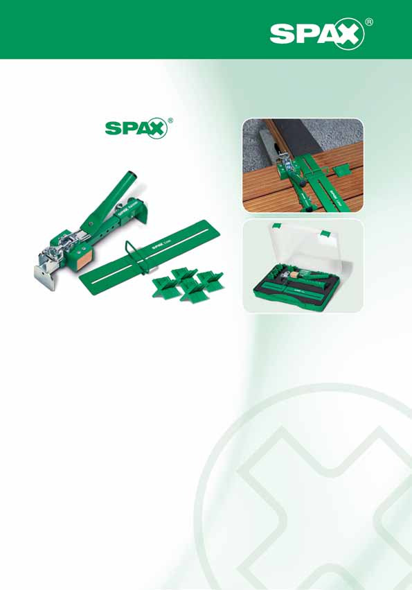 Akcesoria SPAX Dociągarka - zestaw (Kaiman Masterset) do łatwego dociągania desek przy montażu Przymiar liniowy - szablon do wkręcania 4 sztuki krzyżyków