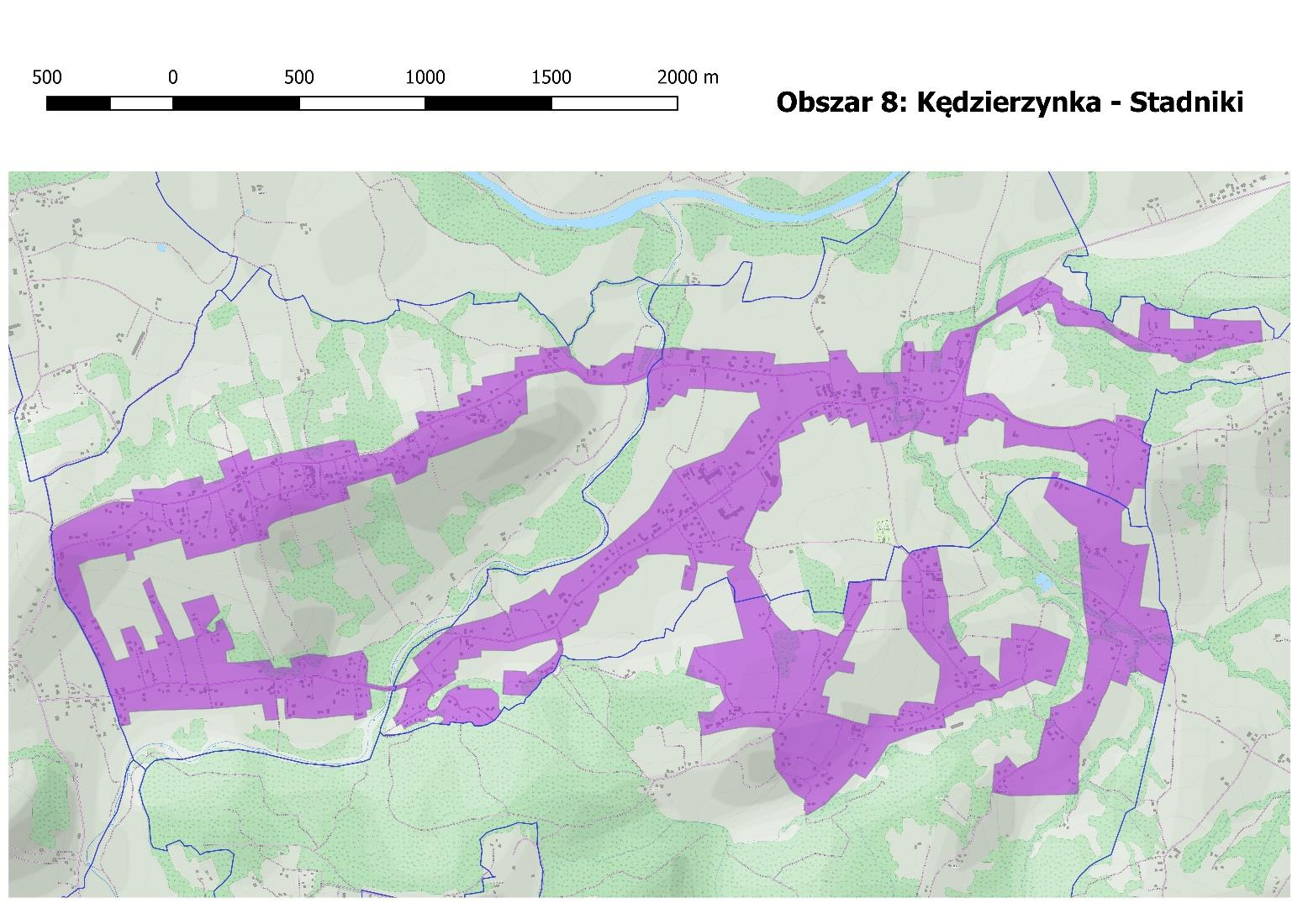 Obszar 8. Kędzierzynka-Skrzynka-Stadniki Obszar tworzą tereny koncentracji zabudowy trzech sołectw, Kędzierzynki, Skrzynki i Stadnik, położonych na wschód od miasta Dobczyce.