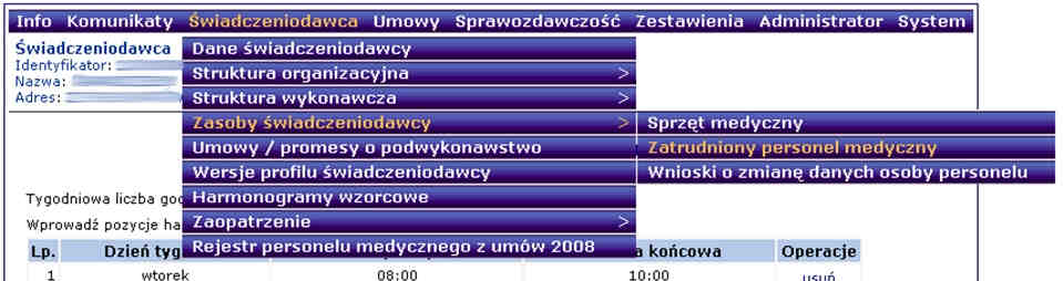 Aby poprawić harmonogram przechodzimy do menu