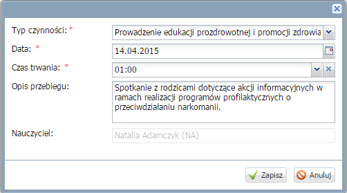 Prowadzenie Dziennika zajęć innych Wprowadzanie informacji o uczniach