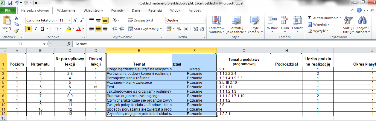 Korzystanie z rozkładów materiału Kopiowanie pozycji rozkładu możliwe jest jedynie za pomocą skrótów klawiszowych: kopiowanie- Ctrl+C, wklejanie- Ctrl+V.