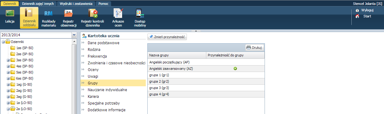 przynależność ucznia do grupy,