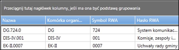 Rejestr Spis spraw Okno podglądu w spisie spraw składa się z dwóch części. Pierwsza część to rejestr teczek spraw.