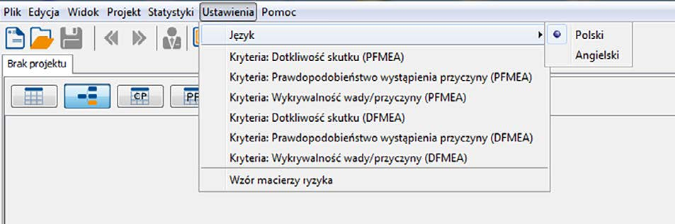 1. Wybór języka Po instalacji programu domyślnie ustawiony jest język polski. Można zmienić język opisów w programie na angielski.