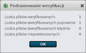 Rysunek 54: Podsumowanie weryfikacji 4.4.4. Status weryfikacji Operacja weryfikacji może dać pozytywny lub negatywny rezultat.