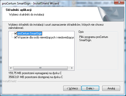 5. Wsparcie dla osób niewidomych i niedowidzących W przypadku systemów 64-bit aplikacja procertum SmartSign zawiera wsparcie dla osób niewidomych i niedowidzących.