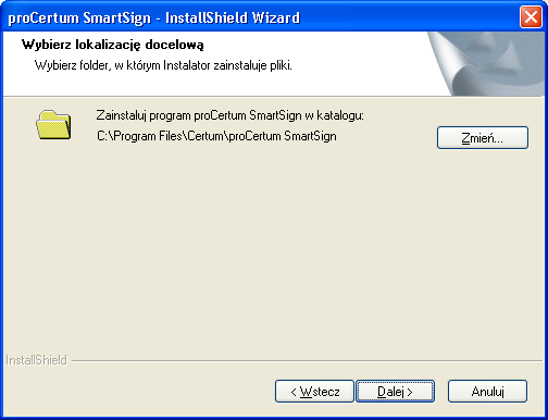Rysunek 4: Wybór katalogu docelowego aplikacji Domyślnie jest to: C:\Program Files\Certum\proCertum SmartSign.