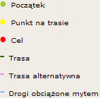 Jeżeli wybrano też trasę alternatywną, będzie ona również widoczna na mapie.