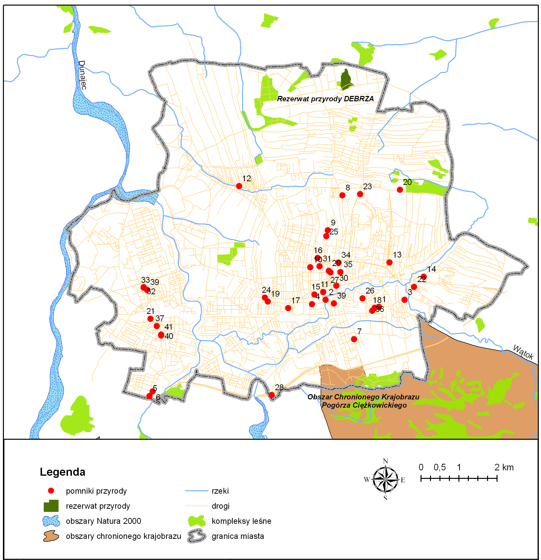 46 Informacja o stanie środowiska w 2010 roku Mapa. Miasto Tarnów - formy ochrony przyrody 6.