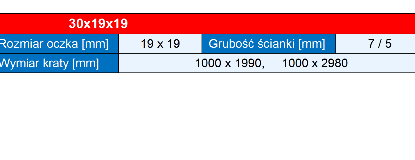 30x38x38 Wysokość [mm] 30 oczka [mm] 38 x 38 Grubość ścianki [mm]