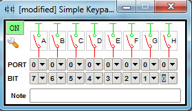 Rys.6. Widok okna Simple Keypad z właściwym dla zadania 3 dołączeniem przycisków do linii portu P1 f) Dokonaj asemblacji programu.