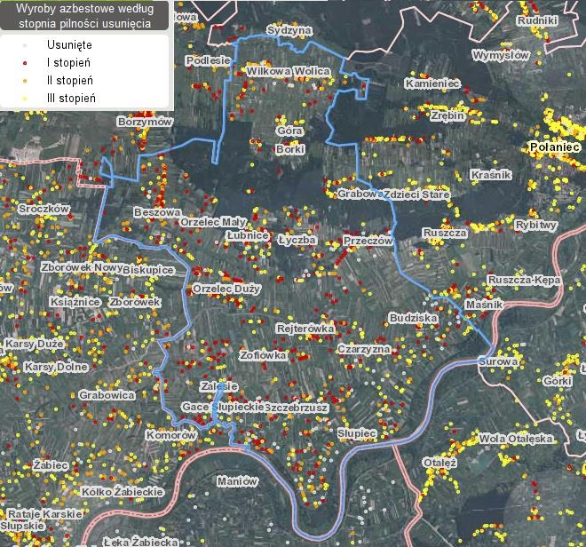 Mapa 4 Obszary Gminy Łubnice, na których występuje azbest