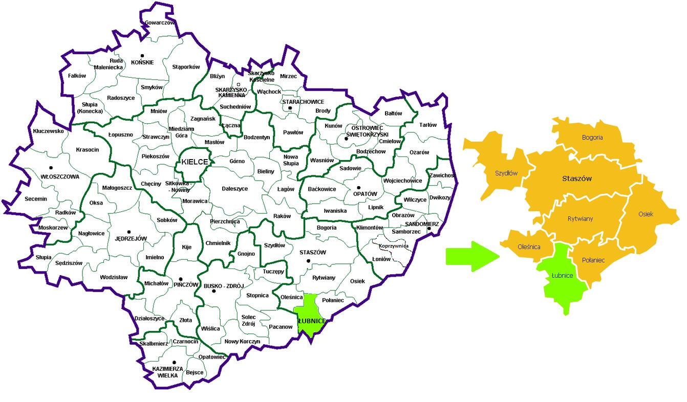 Mapa 2 Lokalizacja Gminy Łubnice na tle województwa