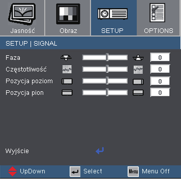 Elementy sterowania użytkownika Setup Signal Faza Faza synchronizuje taktowanie sygnału wyświetlania karty graficznej.