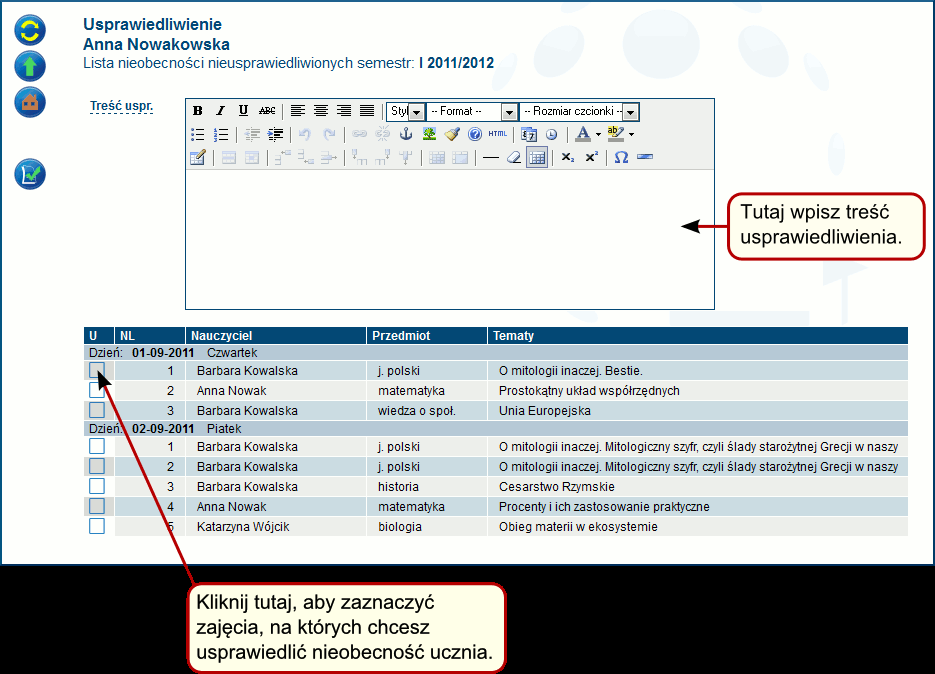 2.11). Rysunek 2.11: Okno Usprawiedliwienie 4.