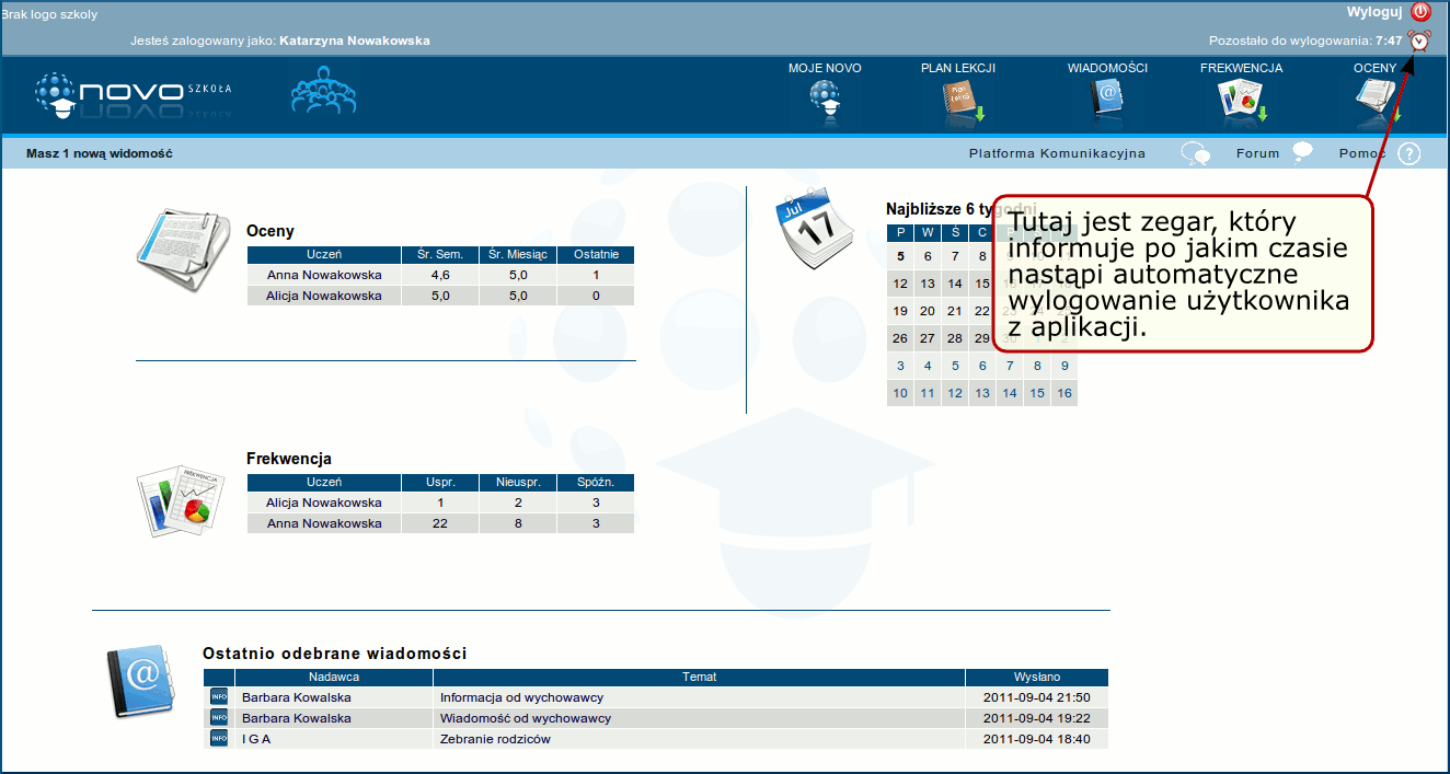 1.2.2 Sesja użytkownika Rysunek 1.4: Strona główna UWAGA! Jeżeli, korzystając z aplikacji, przez czas 10 minut nie wykonamy żadnej czynności (np.