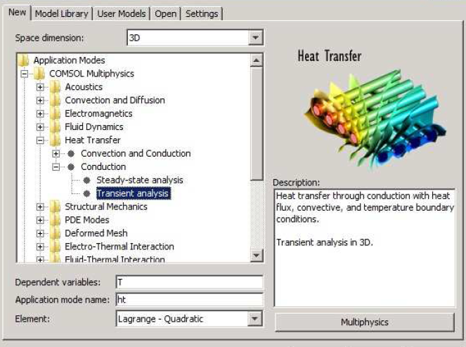 Przebieg symulacji: Symulacja dla obu rodzajów elementów została przeprowadzona w programie COMSOL Multiphysics, w module Heat Transfer, podmodule Conduction dla analizy krótkotrwałej Transient