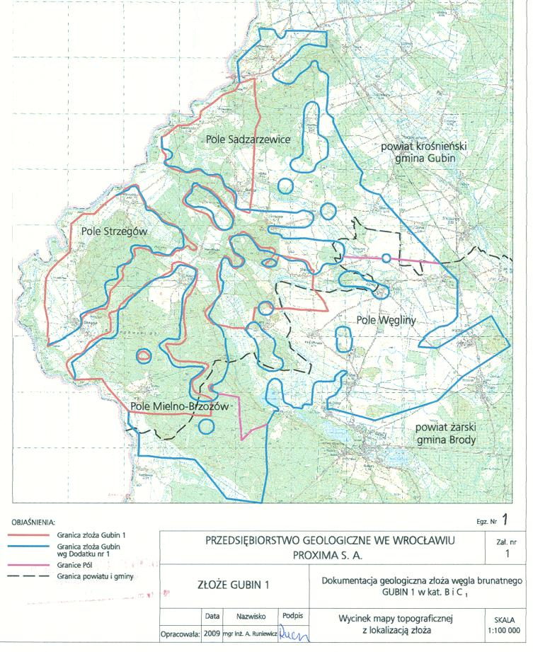 Granice obszaru udokumentowanych złóż Gubin i