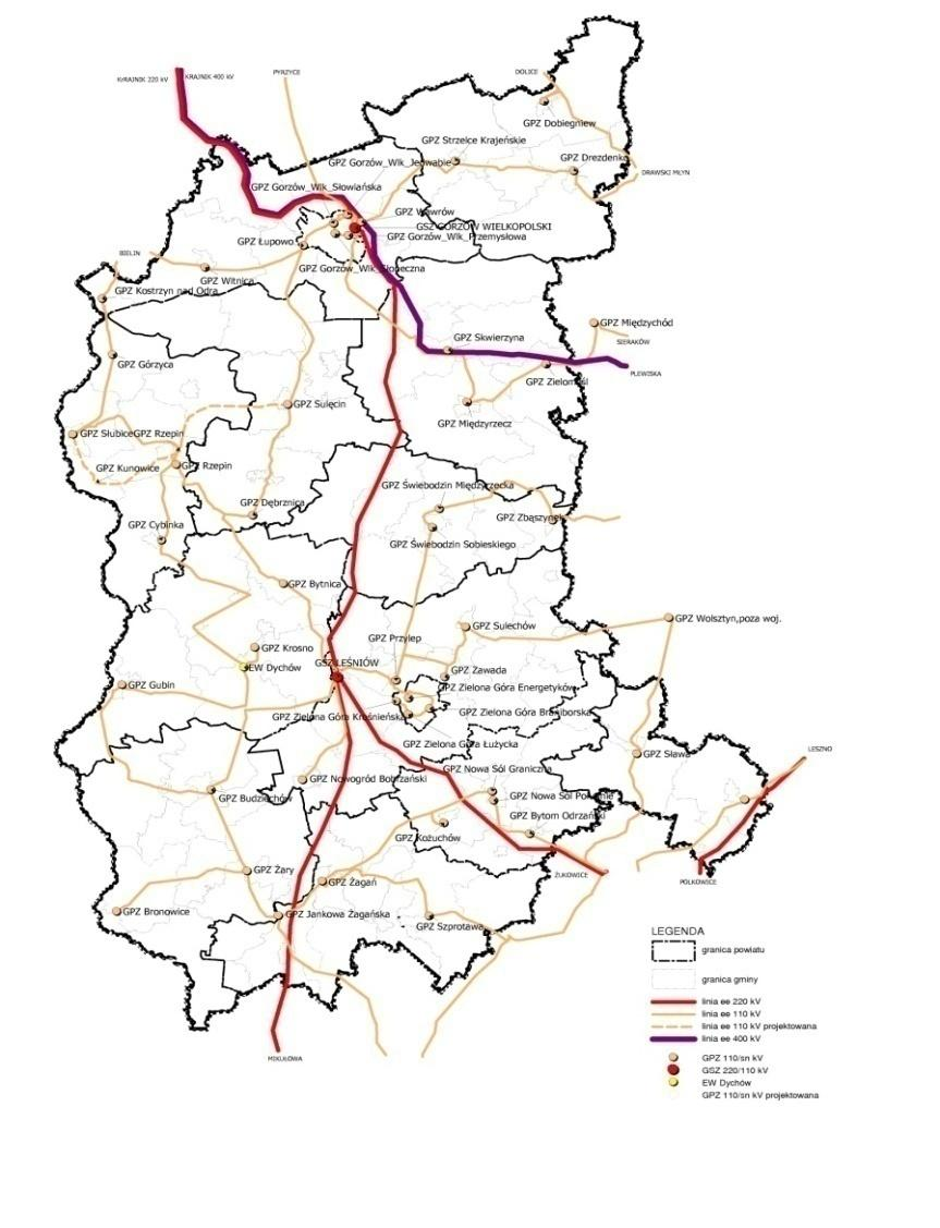 Stan obecny systemu elektroenergetycznego województwa Słabo rozwinięty system elektroenergetyczny, szczególnie w zakresie linii wysokich napięć, wymaga podjęcia jak najszybszych działań przez
