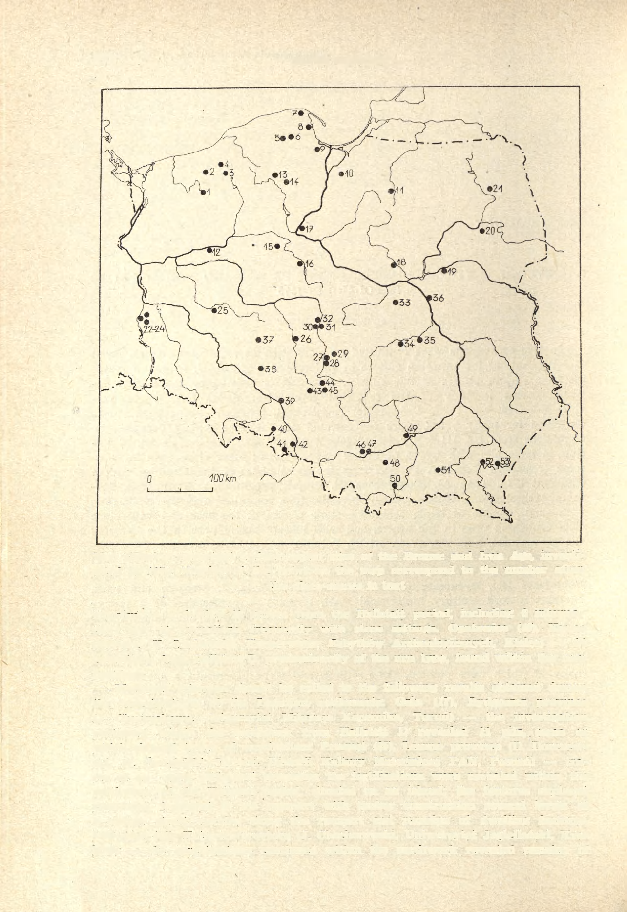 272 ZENON WOŹNIAK Map showing important archaeological sites of the Bronze and Iron Age, investigated in 1975.