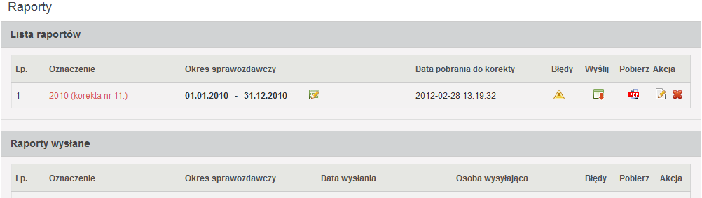 17. WYSYŁANIE RAPORTU Po wprowadzeniu wszystkich niezbędnych danych do raportu i zweryfikowaniu ich należy wysłać raport poprzez wciśnięcie w kolumnie AKCJA przycisku - wyślij raport.