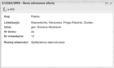 Operacja Pobrania adresu - dotyczy zarówno własnych ofert jak i ofert pochodzących z systemu MLS Pobrania