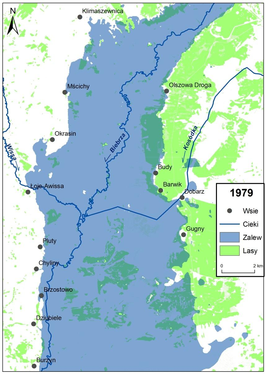 Zasięg zalewu wiosennego w 1979 roku Qmax = 380 m 3 /s Obszar podtopień: 17 770 ha Objętość zmagazynowanej wody: