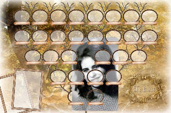 Wstawianie zdjęć do ramek Aby wstawić zdjęcie przodka do dowolnej ramki znajdującej się na dokumencie drzewa genealogicznego, należy rozwinąć grupę warstw o nazwie Ramki.