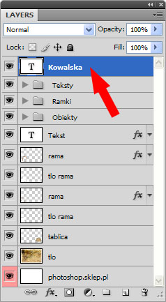 Wykorzystanie pól tekstowych Aby wstawić nazwisko przodka należy wpisać tekst pod zdjęciem. W tym celu wybieramy narzędzie Tekst poziomy (Horizontal Type Tool).