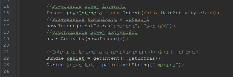 Elementy aplikacji Intent (Intencja):