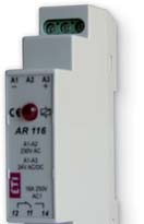 Dane techniczne AR116 AR316 Napięcie zasilające 230V AC / 24V AC/DC 230V AC Pobór mocy cewki ok. 7VA/1W (230V) ok. 1VA/1W ( 24V) ok.