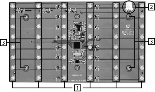 Rysunek 17 - Moduł SmartLoop/LED Rysunek 18 - Moduł SmartLoop/LED zamontowany i podłączony do centrali 1. Diody LED o programowanym sposobie działania (48 szt.) 2.