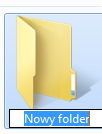 W otwartym w ten sposób okienku wskazać Nowy (1), przesunąć kursor (strzałkę) na napis Folder (2) i