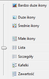 Wskazujemy LKM na poszczególne opcje i sprawdzamy jak zmienia się wygląd zawartość okna folderu Moje dokumenty Zad. 4.