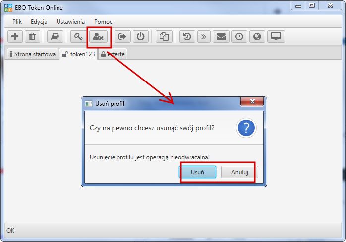 1.5 Usuń profil Po wejściu w Plik» Usuń profil (lub ikonka )mamy możliwość usunięcia profilu.
