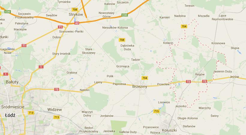 Mapa drogowa z oznaczonym obszarem Gminy Rogów Układ dróg tworzy sieć dróg powiatowych i gminnych pozwalających na dojazd do głównych ośrodków gmin ościennych, a także na przemieszczanie się pomiędzy