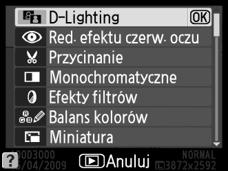 Tworzenie wyretuszowanych kopii Aby utworzyć wyretuszowaną kopię: 1 Wyświetl zdjęcie w widoku pełnoekranowym (0 91).
